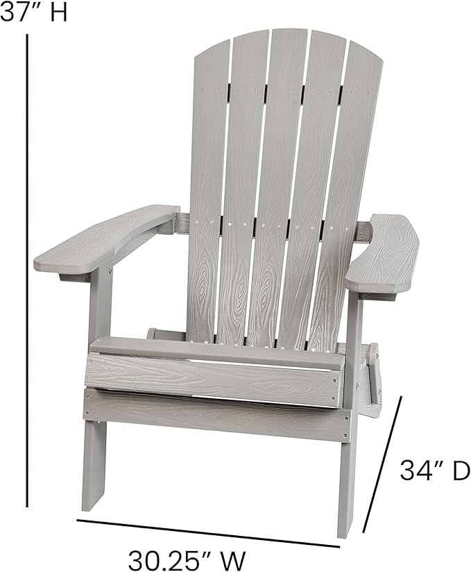 Flash Furniture Charlestown Folding Adirondack Chair - Gray - Poly Resin - Indoor/Outdoor - Weather Resistant - Set of 2