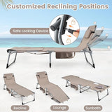 Goplus Tanning Chair with Face Arm Holes, Portable Sunbathing Chair w/4-Level Backrest, Head Pillow - Photo 6