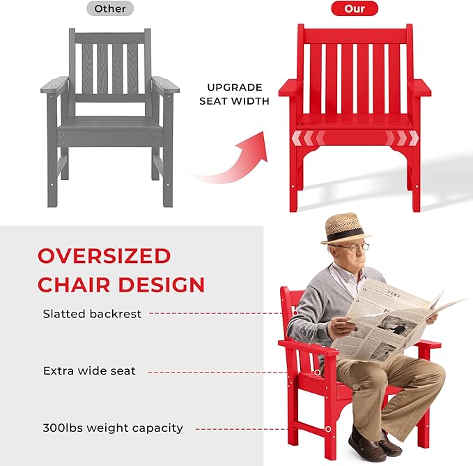 Costaelm Outdoor Patio Table and Chairs Set of 2, 2-Piece HDPE Garden Chair with Square Adirondack Side Table Set, Porch Chairs Coffee Table for Outside Porch Backyard, Red