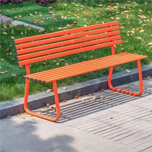 Modern Metal Garden Bench, Weatherproof Colorful Outdoor Bench, Sturdy Steel Frame Long Chair for Park, Lawn, Yard, Porch(Orange,59.1in)