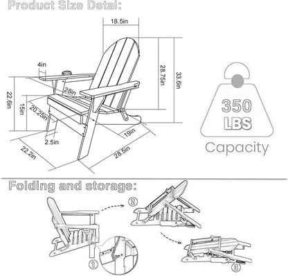 HDPE Folding Adirondack Chair with Cup Holder Outside, Composite Outdoor Chairs with Wood Texture, White