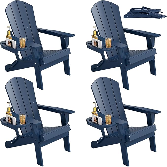 FOOWIN Folding Adirondack Chair Set of 4, HDPE Adirondack Chairs with Cup Holder - Photo 1