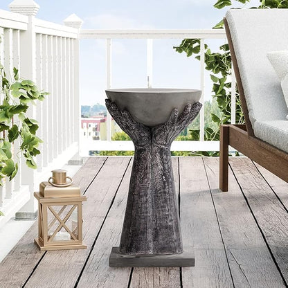 HOMPUS Concrete Side Table Set of 2, Round End Table Modern, Accent Coffee Table with Two Hands Base, Unique Home Décor for Living Room, Bedroom, Balcony or Outdoor