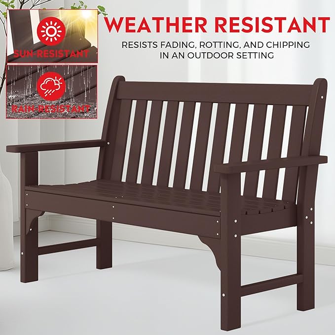 Costaelm Garden Bench, Farmhouse Park Front Porch for Entryway Bench Outdoor Seating Low Bench Patio Bench Outside/Indoor, Dark Brown