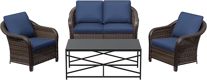 4 Pieces Outdoor Conversation Furniture Set, 55" Patio Couch，47" Metal Coffee Table, 2 Chairs - Photo 8