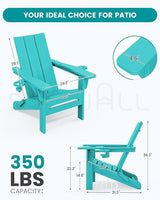 SERWALL Modern Adirondack Chair Set of 2, Folding Adirondack Chair with Cup Holders, Outdoor HDPE Adirondack Chair, Teal - Photo 3