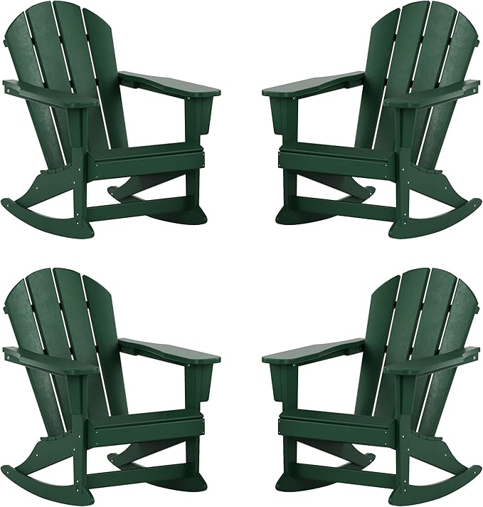 WestinTrends Malibu Outdoor Patio Porch Rocking Adirondack Chair (Set of 4), Dark Green