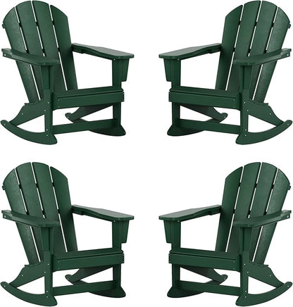 WestinTrends Malibu Outdoor Patio Porch Rocking Adirondack Chair (Set of 4), Dark Green