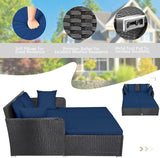 COSTWAY Outdoor Patio Rattan Daybed, Sponge Cushioned Loveseat Sofa with 4 Pillows, Wicker Furniture Sunbed for Balcony - Photo 4