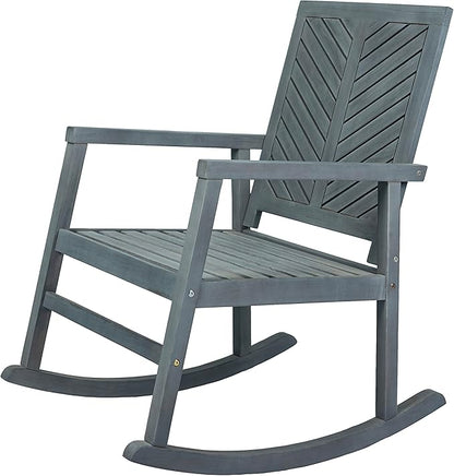 JONATHAN Y RCK100B Ned Modern Chevron-Back 300-Lbs Support Acacia Wood Patio Outdoor Rocking Chair for Garden, Lawn, Backyard, Pool, Deck, Beach, Firepit, Gray