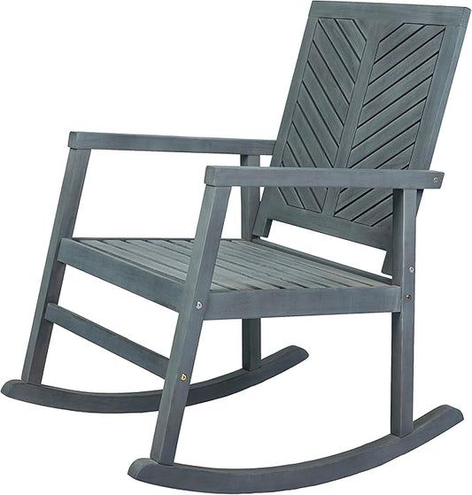 JONATHAN Y RCK100B Ned Modern Chevron-Back 300-Lbs Support Acacia Wood Patio Outdoor Rocking Chair for Garden, Lawn, Backyard, Pool, Deck, Beach, Firepit, Gray
