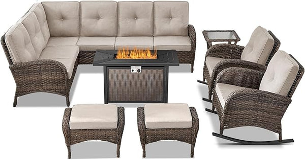 Belord 8 Pieces Patio Conversation Set with 43” Propane Fire Pit Table - Photo 1