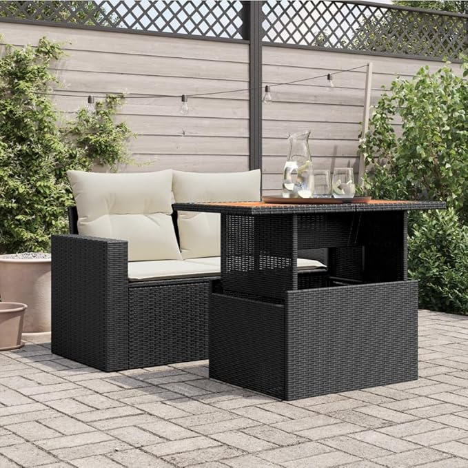 Adjustable Height Garden Table Outdoor Patio Furniture with Solid Acacia Wood Top and Powder-Coated Steel Frame - Photo 3