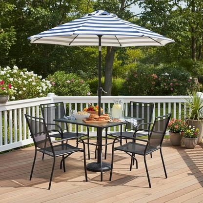 Tangkula 35 Inch Patio Dining Table with Tempered Glass Top, Square 4-Person Outdoor Bistro Table with 1.5" Umbrella Hole & Sturdy Metal Frame, Patio Dining Table for Backyard, Lawn, Deck & Poolside