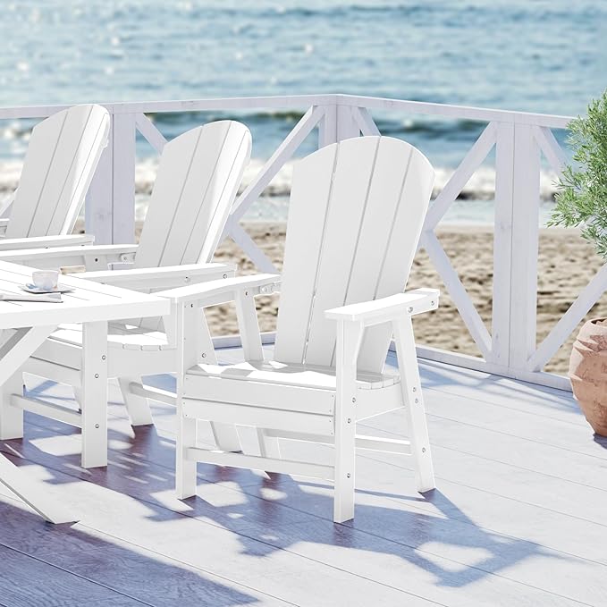WestinTrends Malibu Outdoor Patio HDPE Plastic Adirondack Dining Chair White