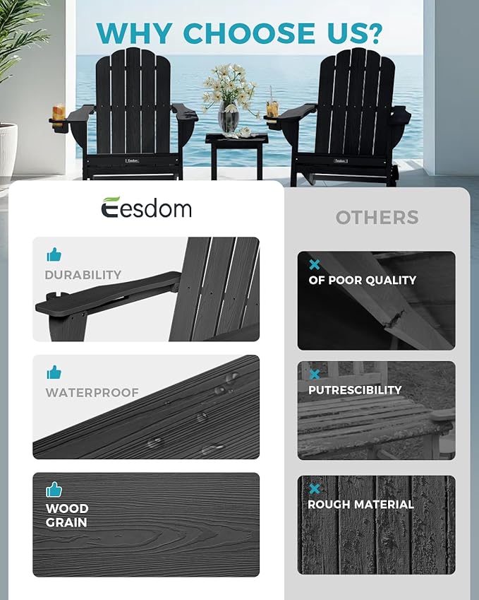 Folding Adirondack Chair, HDPE Adirondack Chair with 2 Cup Holders, Easy Assembly Outdoor Fire Pit Chairs for Patio - Photo 9