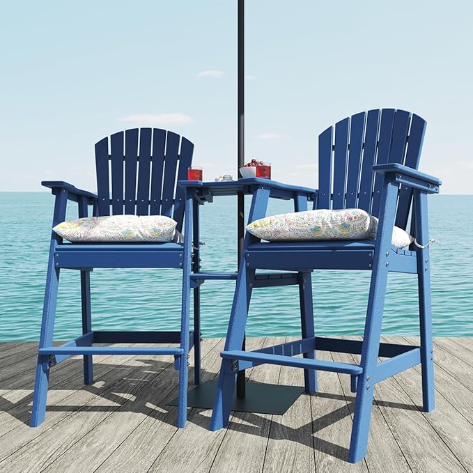 Sundale Outdoor Tall Adirondack Bar Set, Patio Umbrella Table and Bar Chairs Set of 2 - Photo 9