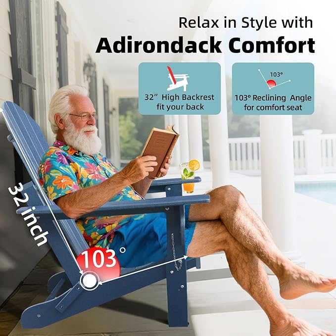 Folding Adirondack Chairs, HDPE Plastic Adirondack Chair with Cup Holder Weather Resistant - Photo 4