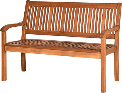 Outdoor Bench, Eucalyptus Wood Patio Bench, 4 Ft Outdoor Slatted Seating Loveseat with Armrest Backrest for Patio Pack Balcony Deck,(Nature Teak)