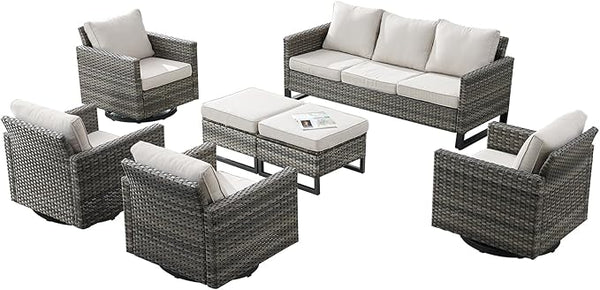 Rilyson Wicker Outdoor Patio Furniture Set - 7 Piece Patio Conversation Set with 4 Swivel Rocker Chairs - Photo 1