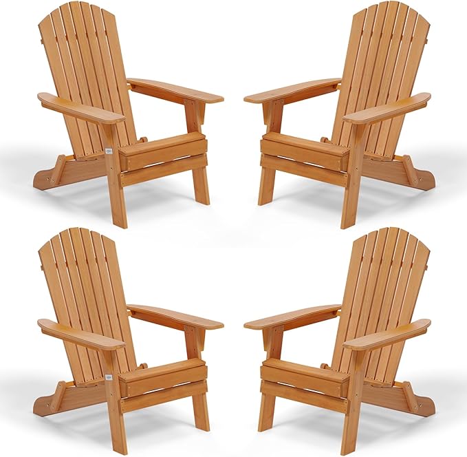 VINGLI Folding Adirondack Chairs Set of 4, Wood Adirondack Chair for Outdoor, Foldable Fire Pit Chairs for Patio, BBQ - Photo 1
