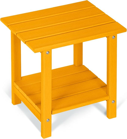 2 Tier Outdoor Side Table with Wood-Like Grain, 16.6" HDPE Adirondack Table Patio Side Table, Weather Resistant End Table for Pool, Patio & Porch, Small Outdoor Table(Tangerine, Rectangle)