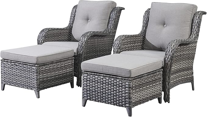 Rilyson Wicker Patio Furniture Set - 4 Piece Rattan Outdoor Sectional Conversation Sets with 2 Chairs and 2 Ottomans - Photo 1