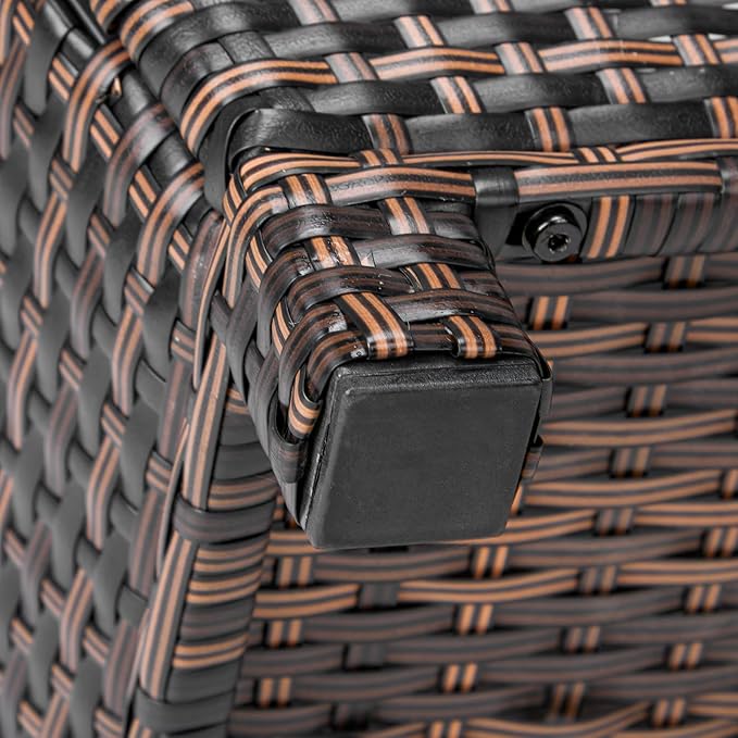 Outdoor PE Wicker Side Table with Storage, Small Patio Storage Bin Container for Hose Cushion Towel