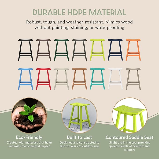 WestinTrends Malibu 24 Inch Outdoor Bar Stools, All Weather Resistant Poly Lumber Adirondack Counter Height Stools, Lime