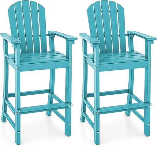 Tangkula Outdoor Tall Adirondack Chair 30 Inches Seat Height, HDPE Bar Height Patio Chair with High Backrest, Armrests and Footrest, Outdoor Bar Stool for Balcony Deck Garden Poolside (2, Turquoise)