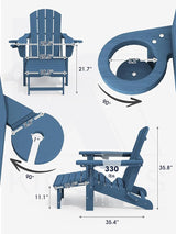 KINGYES Folding Adjustable Adirondack Chair with Ottoman & 2 Cup Holders Set of 4 - Photo 2