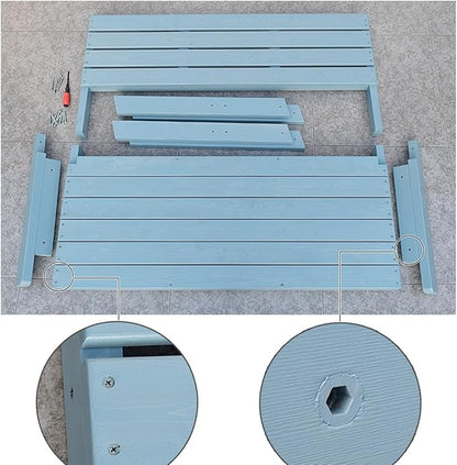 Outdoor Garden Bench, Patio Bench, Park Wooden Bench with Sturdy Backrest Armrests, for Lawn, Balcony, Yard, Bench Chair with Slatted Design(Light Blue)