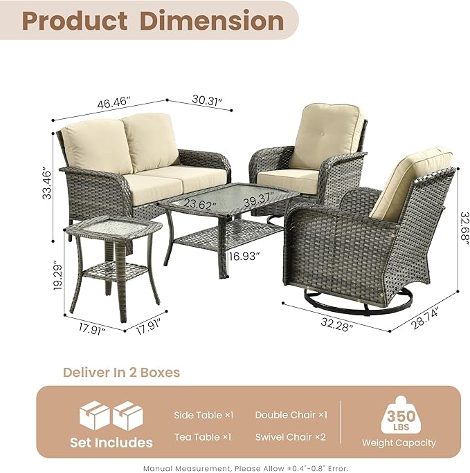 HOOOWOOO Patio Furniture Set, 5 Pieces Outdoor Conversation Set - Photo 7