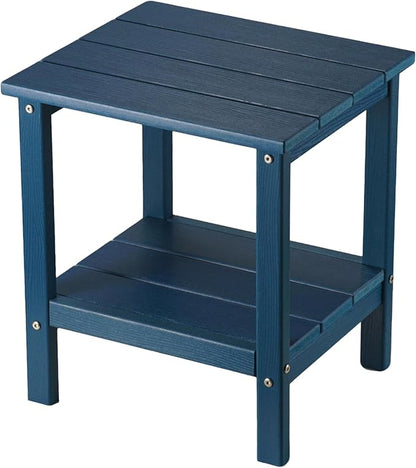 Outdoor Side Table, Double Layer Small Side Tables,All Weather Adirondack Side Table, Waterproof Outdoor End Tables for Patio, Pool, Porch (Navy Blue)