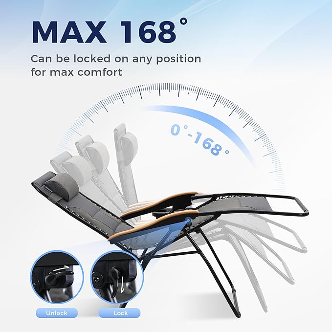 MAISON ARTS Oversized XXL Padded Zero Gravity Chair Set of 2, 30" Wide Seat Foldable Patio Recliner - Photo 3