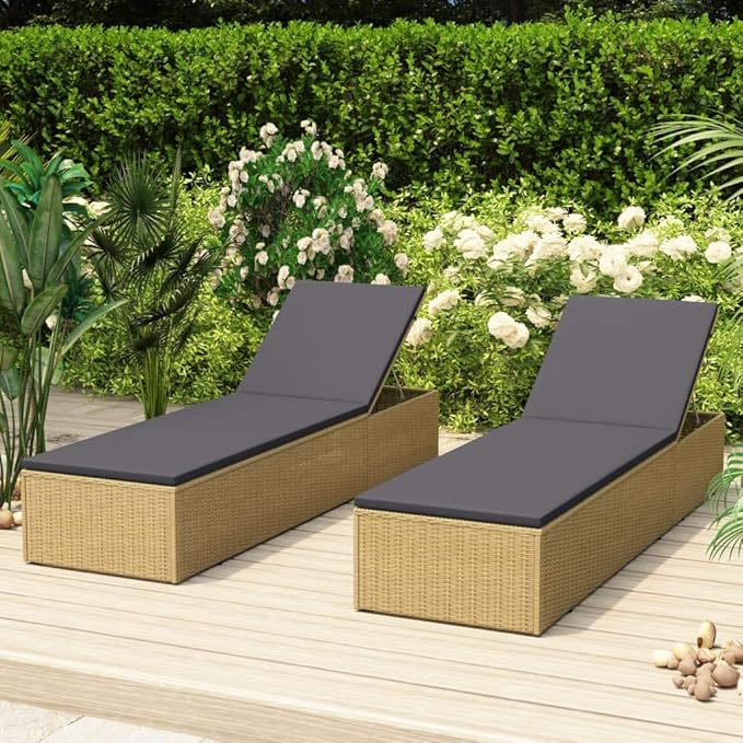 Adjustable Brown Rattan Chaise Lounge 77.9"x23.6" Foldable Outdoor Recliner with PE Rattan & Cushion for Poolside, Patio, Garden & Sunbathing