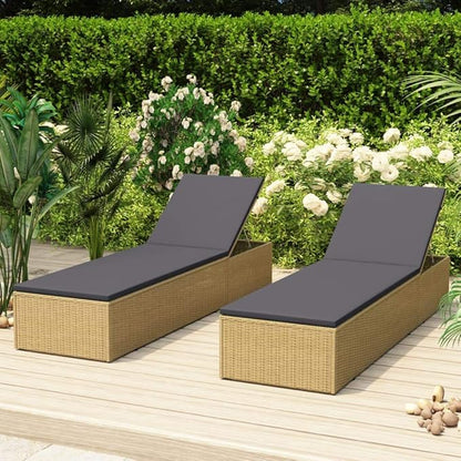 Adjustable Brown Rattan Chaise Lounge 77.9"x23.6" Foldable Outdoor Recliner with PE Rattan & Cushion for Poolside, Patio, Garden & Sunbathing