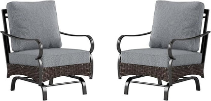 Sophia & William Extra Large Outdoor Patio Motion Sofa Chairs Set 2 PCS Heavy-Duty Metal Porch Furniture with High Back & Deep Seating Area, 5.5" Thicken Cushions for Deck, Lawn, Outside (Grey)