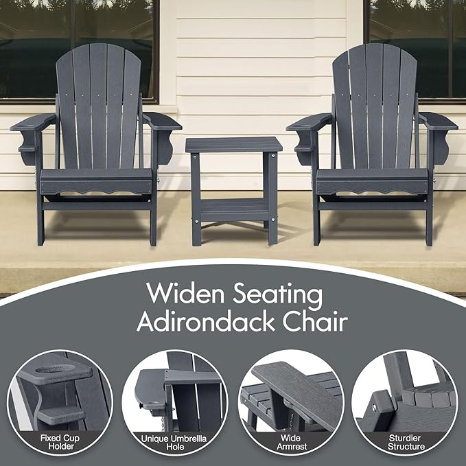 Folding Adirondack Chairs, Oversized HDPE Adirondack Chairs with Side Table and Cup Holder - Photo 3