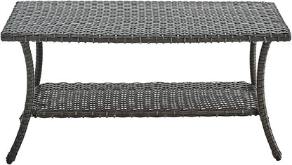 HUMMUH Wicker Patio Coffee Table,Rattan Outdoor Coffee Table with 2-Layer Storage Furniture Tables for Garden,Porch,Backyard (Grey)