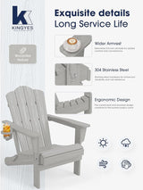 KINGYES Folding Adirondack Chair, HDPE All-Weather Patio Chairs with Cup Holder - Photo 3
