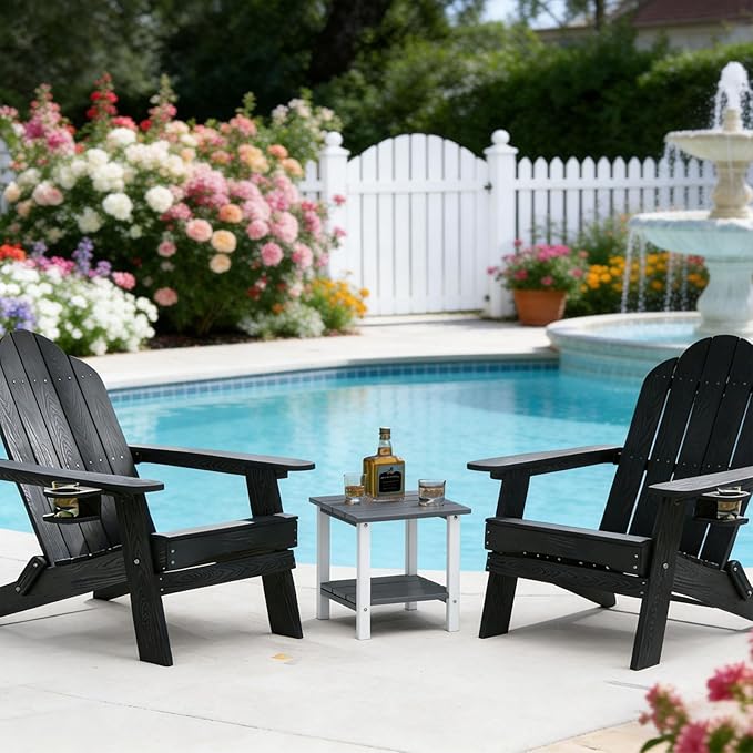 OTSUN Adirondack Outdoor Side Table, 16" HDPE Patio Side Table with Shelf, Weather Resistant Easy Maintenance for Backyard Pool Porch Garden & Lawn