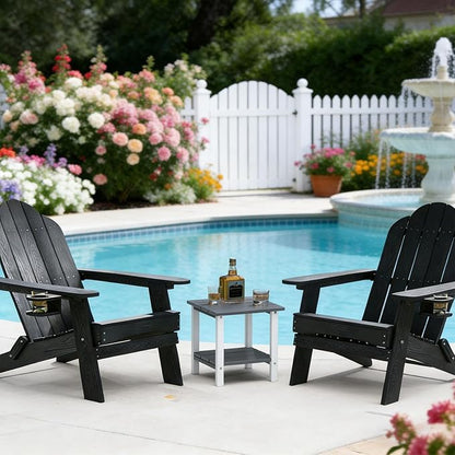 OTSUN Adirondack Outdoor Side Table, 16" HDPE Patio Side Table with Shelf, Weather Resistant Easy Maintenance for Backyard Pool Porch Garden & Lawn