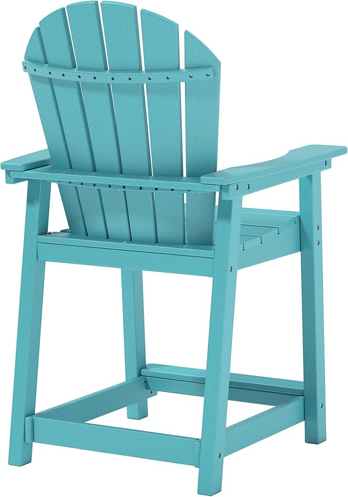 Outdoor Tall Adirondack Chair, Weather Resistant Poly Balcony Chair, HDPE Outdoor Chair for Garden, Backyard, Poolside, Capacity 400LBS (1 PC, Aqua Blue)