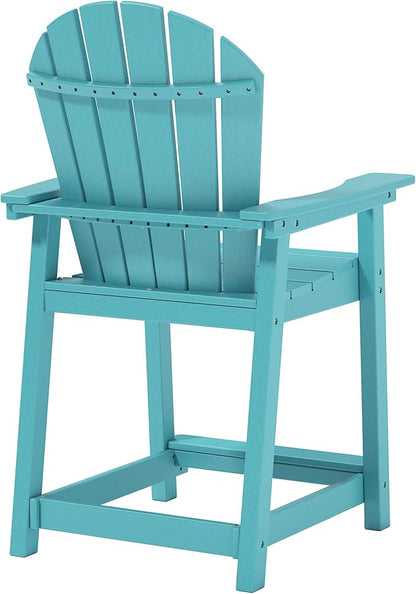Outdoor Tall Adirondack Chair, Weather Resistant Poly Balcony Chair, HDPE Outdoor Chair for Garden, Backyard, Poolside, Capacity 400LBS (1 PC, Aqua Blue)