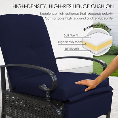 Kozyard Adjustable Outdoor Reclining Lounge Chair, Cushioned Patio Chaise Lounge with Extendable Metal Frame for Sunbathing, Reading & Relaxing – Comfortable Outdoor Recliner(Navy Blue)