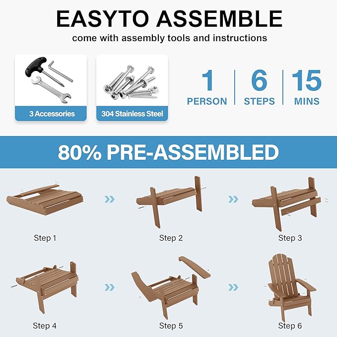 MXIMU Folding Adirondack Chair for Outdoor: Easy Assembly Adirondack Chairs Set of 4 - Composite Plastic Fire Pit Chairs - All Weather Plastic Chair for Outside Patio Lawn Garden Backyard Use