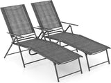 Tangkula Outdoor Lounge Chairs Set of 2, Patio Folding Chaise Recliner with 6-Level Backrest - Photo 1