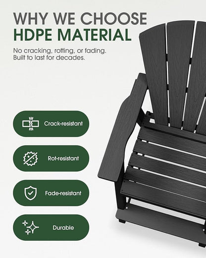 Tall Adirondack Chairs Set of 4, HDPE High Adirondack Chairs with Double Removable Trays, All Weather Outdoor Barstools for Patio, Balcony, Backyard, Deck and Garden, Black