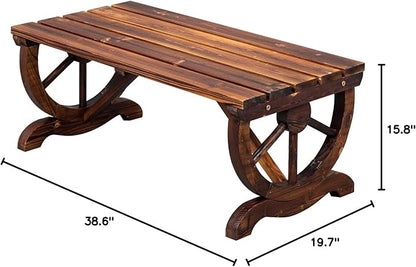 Outvita Rustic Wooden Bench, 2-Person Outdoor Wagon Wheel Bench w/Rustic Country Design for Garden Porch Patio Lawn Yard Park Indoor and Ourdoor Decor